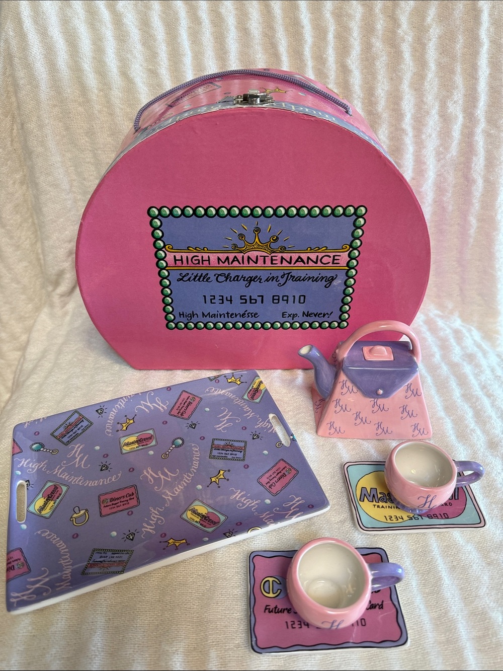 Vintage Rare Jill Seale for Mud Pie Tea Set “High Maintenance “ Little Charger
